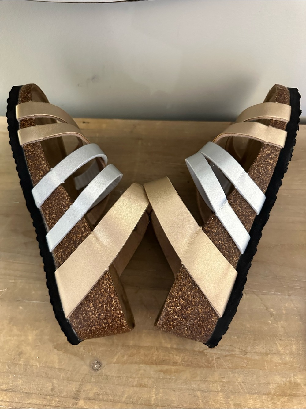 Metallic Strappy Slide Sandals - Bronze & Silver - Picture 3 of 4